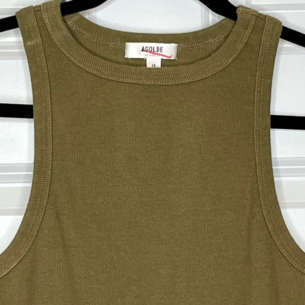 AGOLDE Ribbed Tank Top Medium Olive Green Minimalist Basic Casual Everyday - Picture 2 of 8